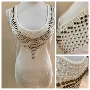 CACHE' scoop neck ribbed beaded tank